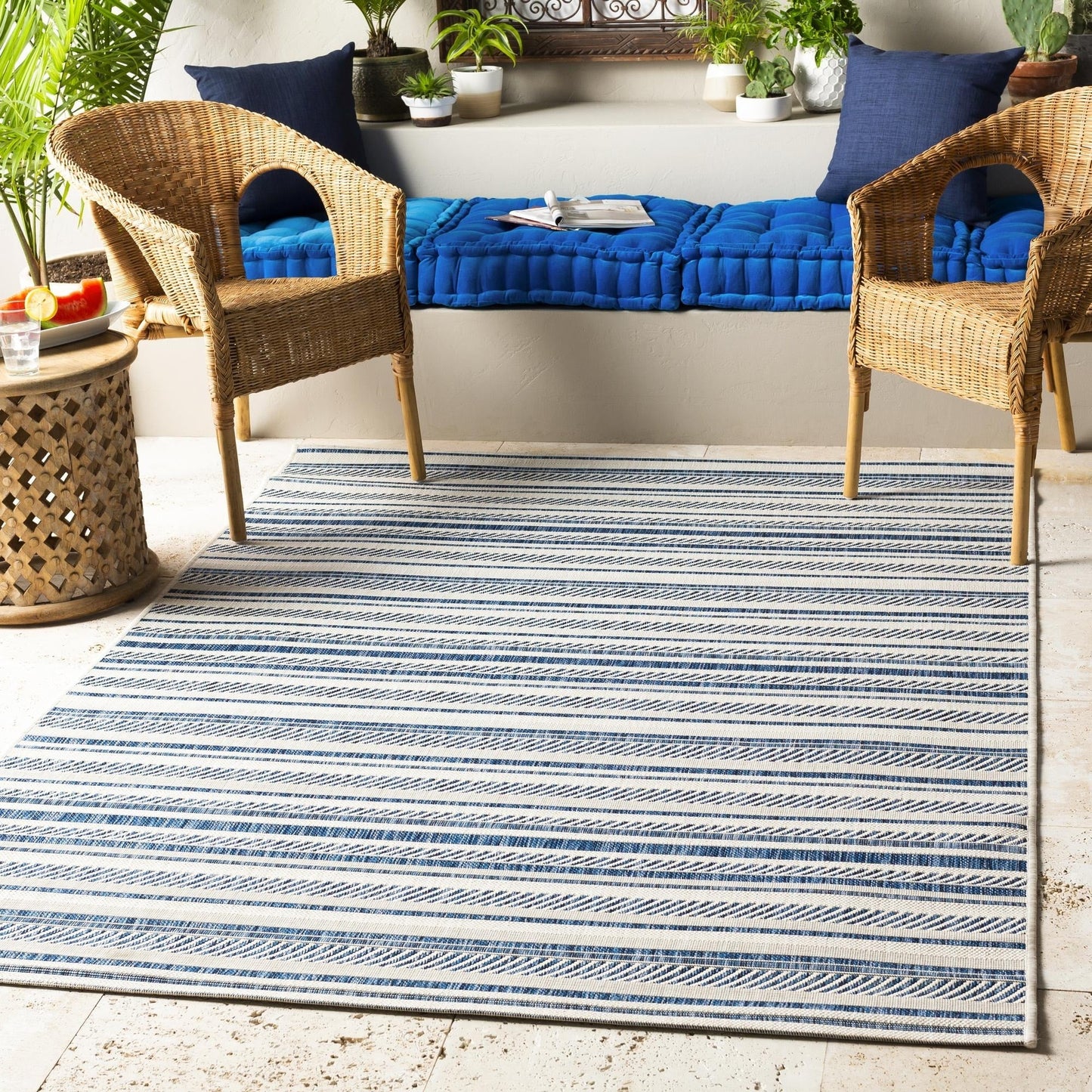 Livabliss Eagean Bohemian Stripe Outdoor Area Rug