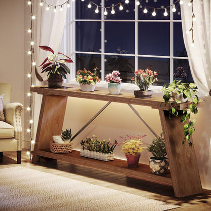 Table console de canapé en bois rustique de 180 cm de long avec étagère de rangement