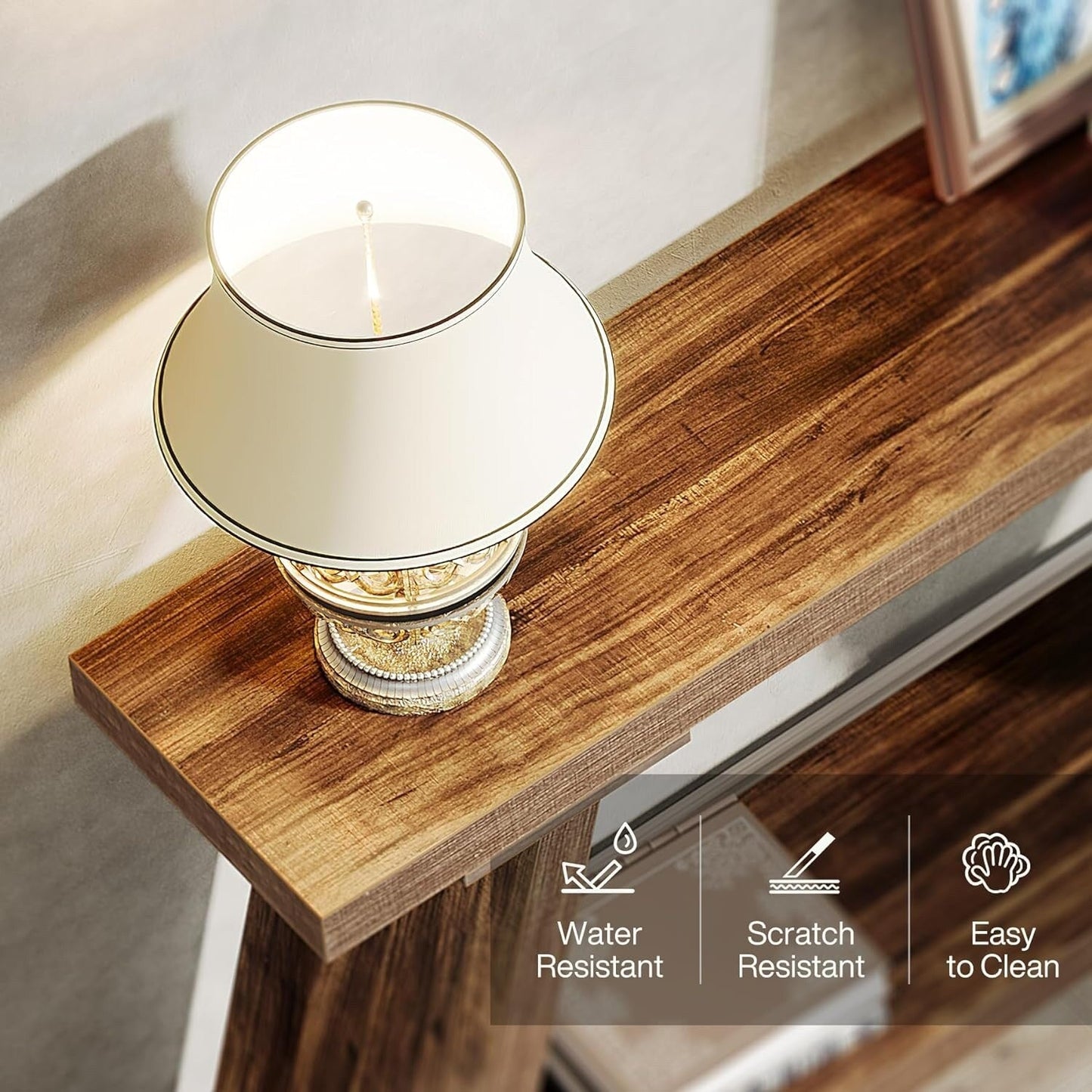 Table console de canapé en bois rustique de 180 cm de long avec étagère de rangement