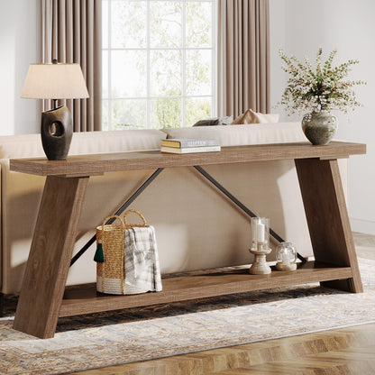 Table console de canapé en bois rustique de 180 cm de long avec étagère de rangement