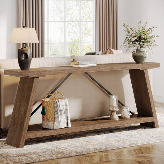 Table console de canapé en bois rustique de 180 cm de long avec étagère de rangement