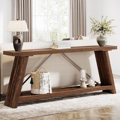 Table console de canapé en bois rustique de 180 cm de long avec étagère de rangement