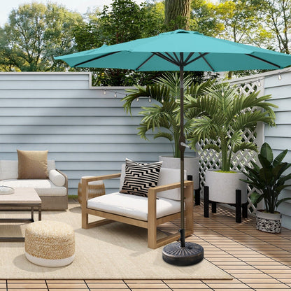 Parasol de terrasse Lopes de 2,7 m avec socle à poids bronze inclus.