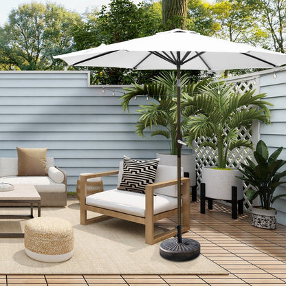 Parasol de terrasse Lopes de 2,7 m avec socle à poids bronze inclus.