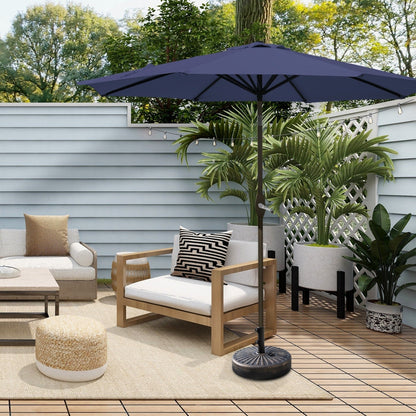 Parasol de terrasse Lopes de 2,7 m avec socle à poids bronze inclus.