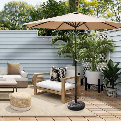 Parasol de terrasse Lopes de 2,7 m avec socle à poids bronze inclus.