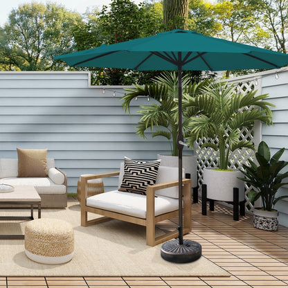 Parasol de terrasse Lopes de 2,7 m avec socle à poids bronze inclus.