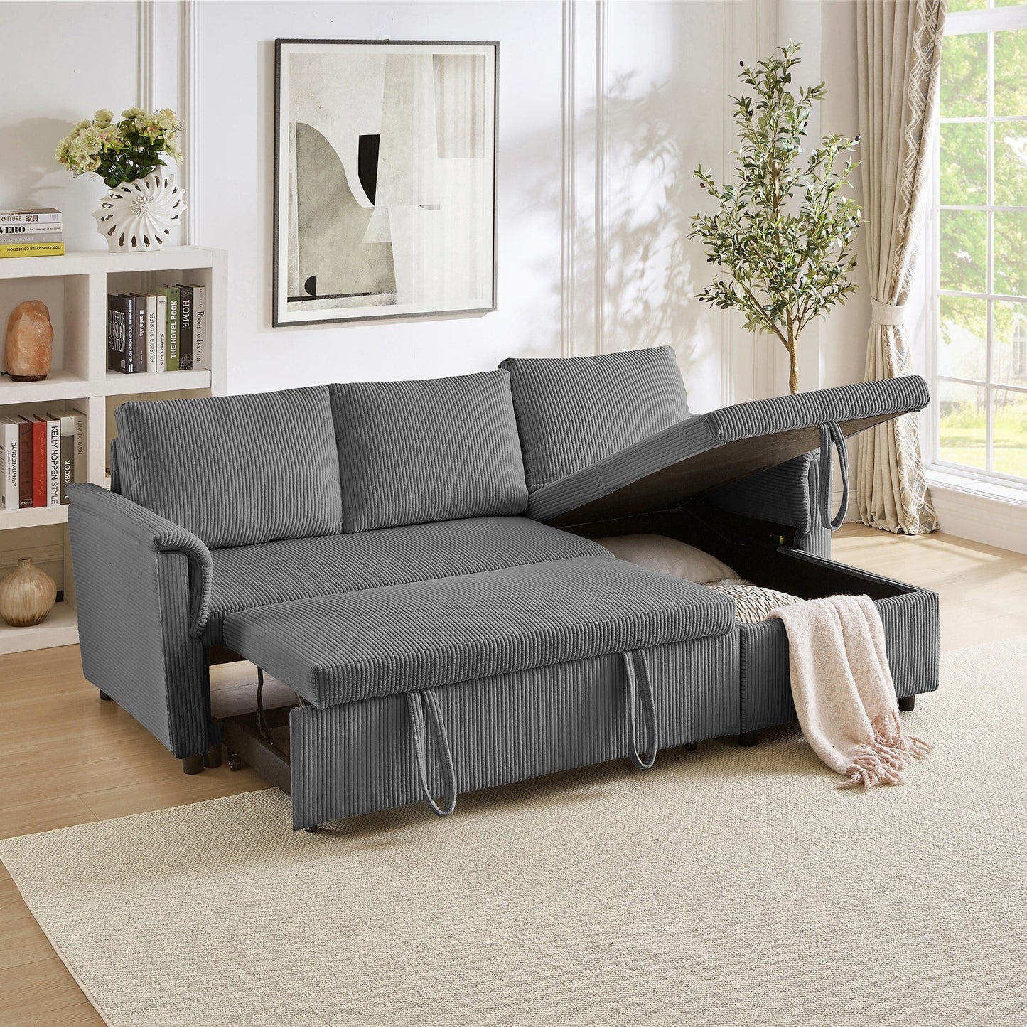 Loveseat Sofa with Chaise Lounge L-Shaped Modular Convertible Sofa with Storage Chaise