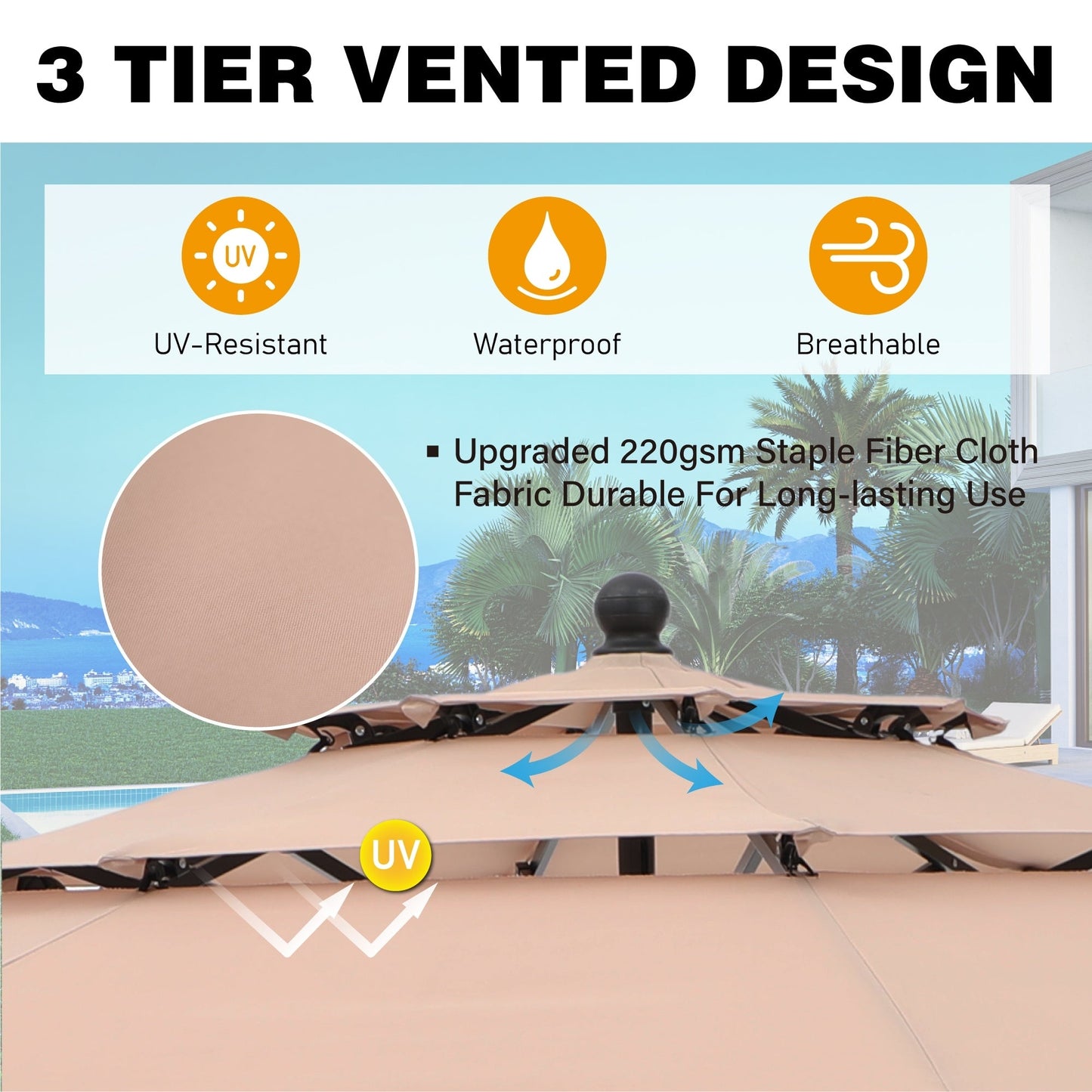 MAISON ARTS 10ft 3 Tiers Vented Patio Outdoor Umbrella with Auto-tilt and Crank Lift