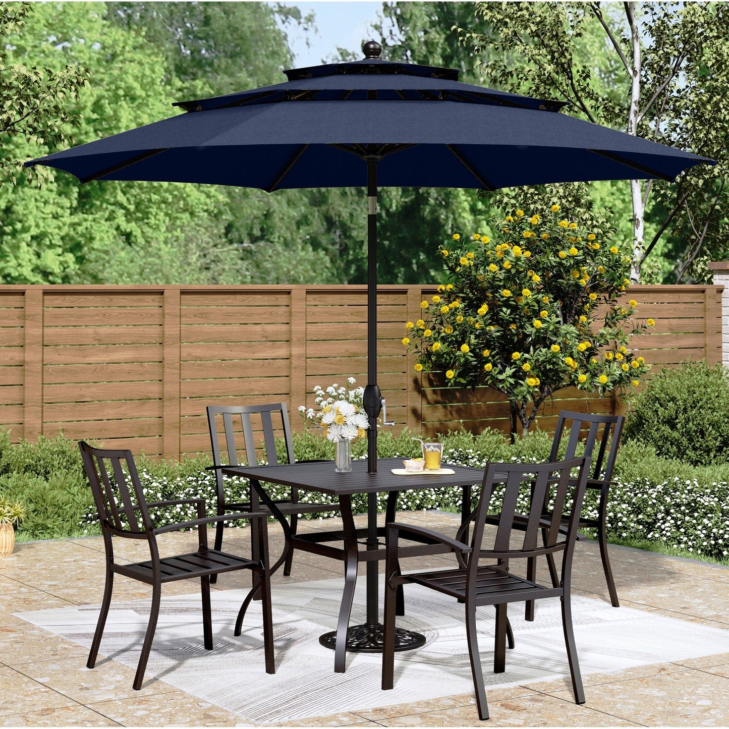 MAISON ARTS 10ft 3 Tiers Vented Patio Outdoor Umbrella with Auto-tilt and Crank Lift