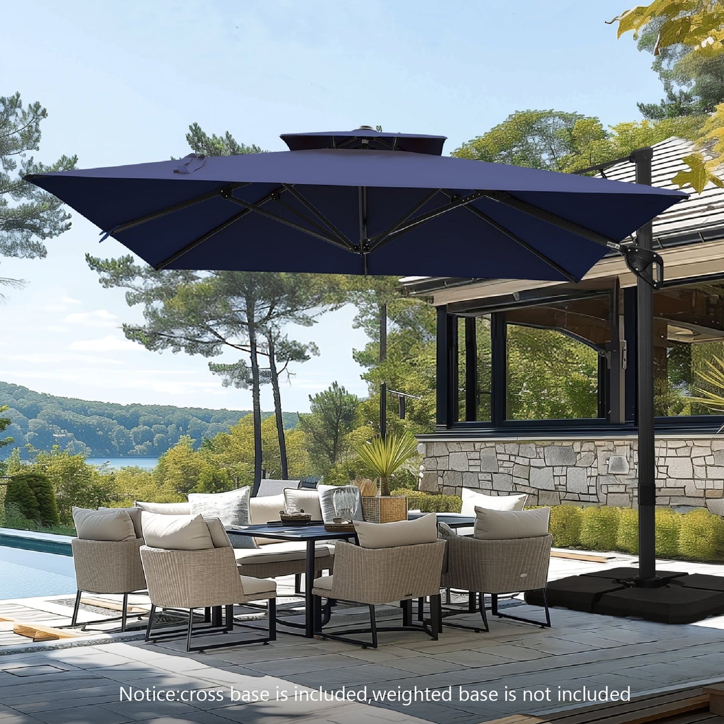 Parasol à baldaquin automatique à levier hydraulique de 3,6 m (12 pieds) MAISON ARTS avec pied en aluminium et rotation à 360 degrés