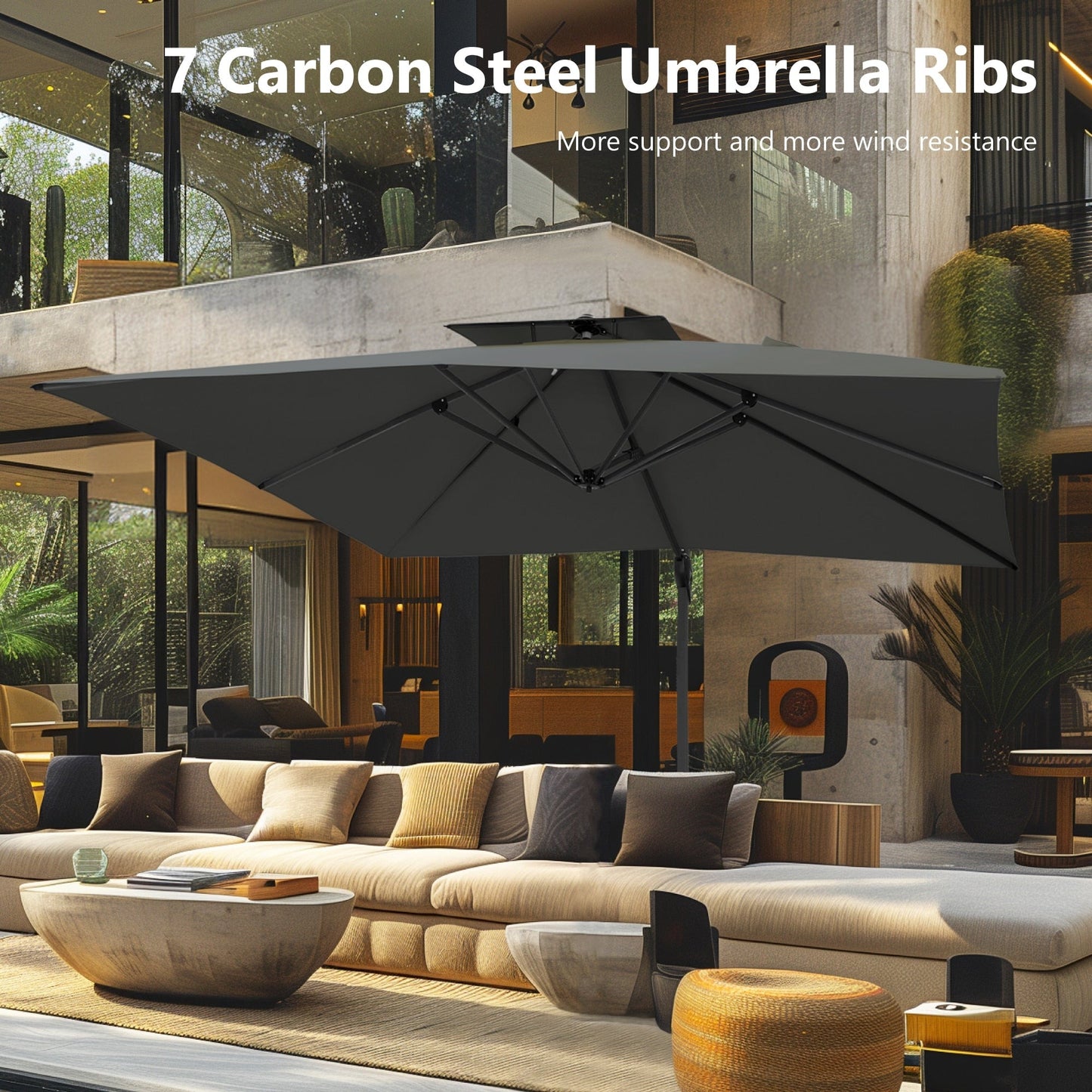 Parasol à baldaquin automatique à levier hydraulique de 3,6 m (12 pieds) MAISON ARTS avec pied en aluminium et rotation à 360 degrés