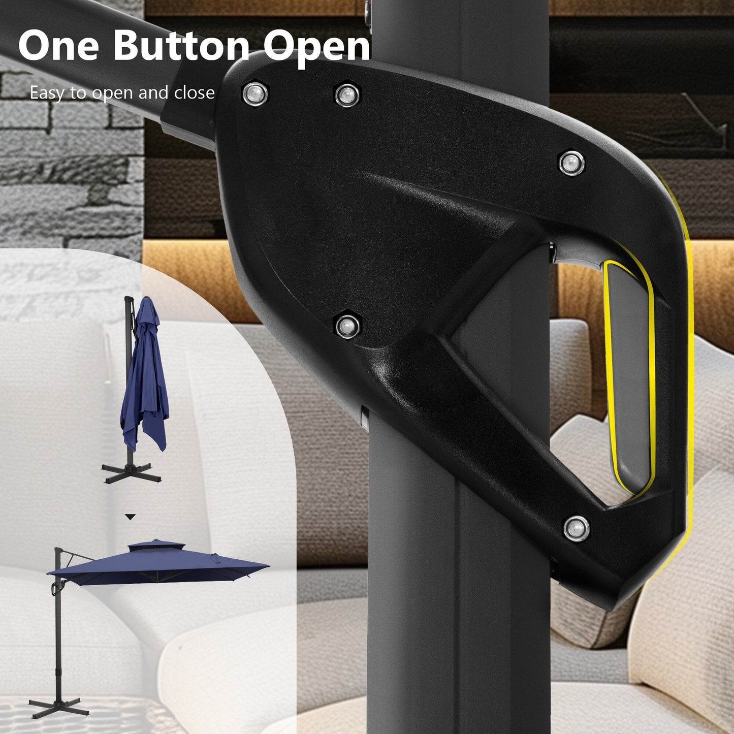 Parasol à baldaquin automatique à levier hydraulique de 3,6 m (12 pieds) MAISON ARTS avec pied en aluminium et rotation à 360 degrés