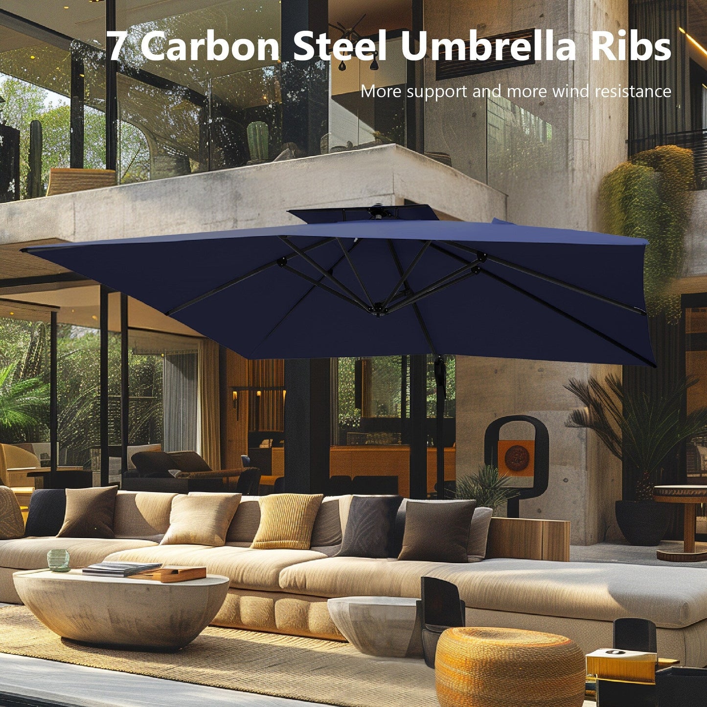 Parasol à baldaquin automatique à levier hydraulique de 3,6 m (12 pieds) MAISON ARTS avec pied en aluminium et rotation à 360 degrés