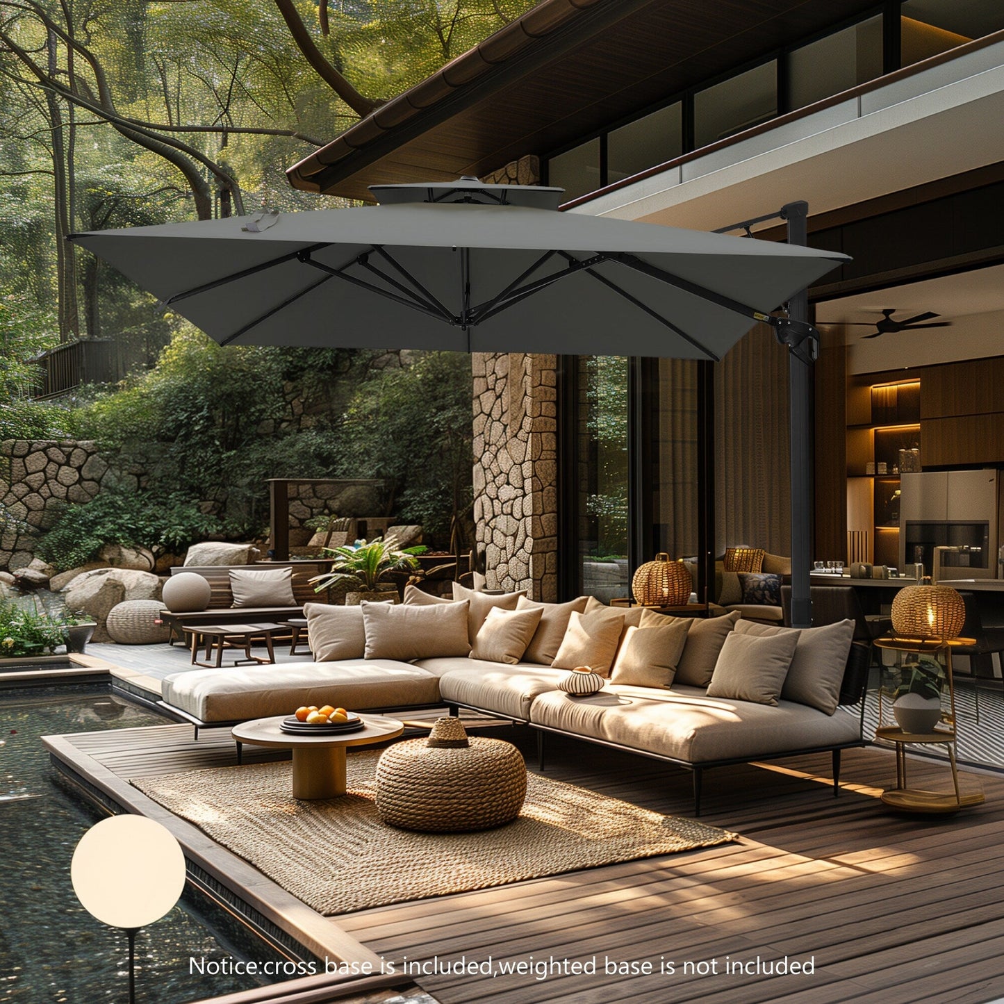 Parasol à baldaquin automatique à levier hydraulique de 3,6 m (12 pieds) MAISON ARTS avec pied en aluminium et rotation à 360 degrés