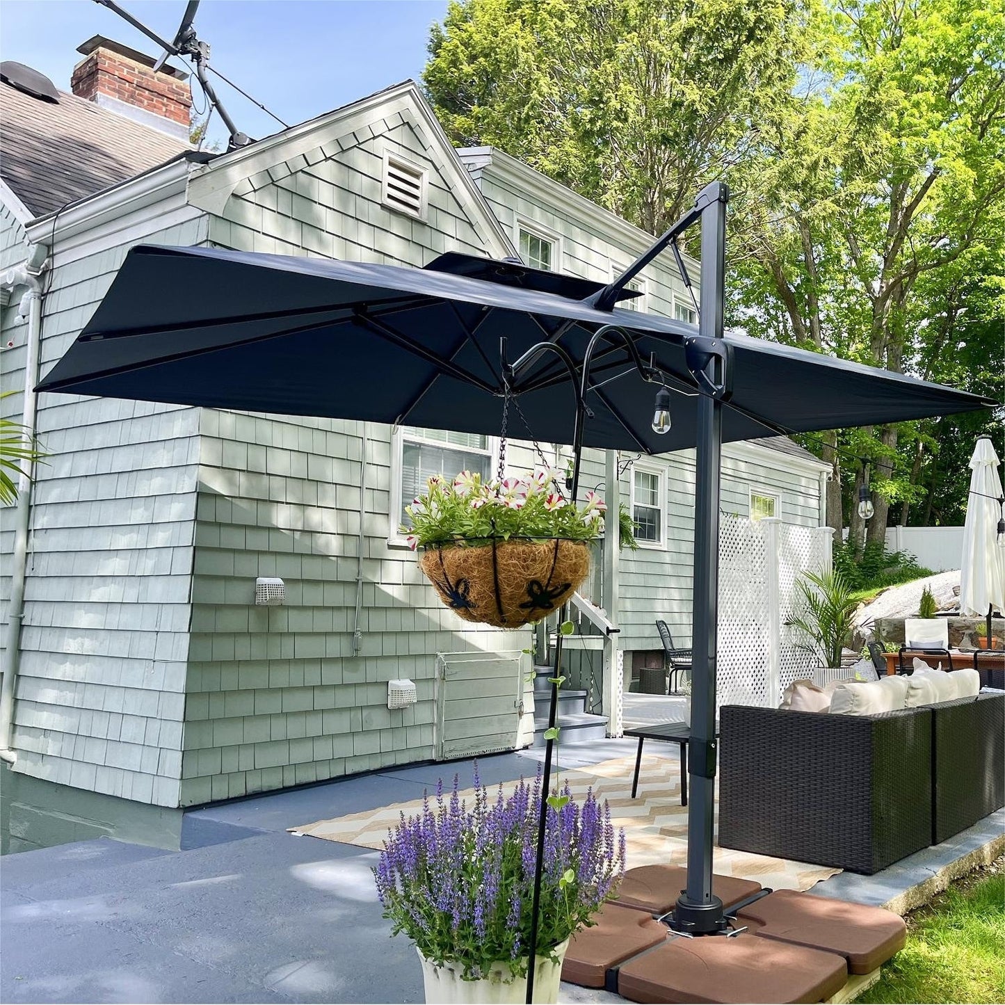 Parasol à baldaquin automatique à levier hydraulique de 3,6 m (12 pieds) MAISON ARTS avec pied en aluminium et rotation à 360 degrés