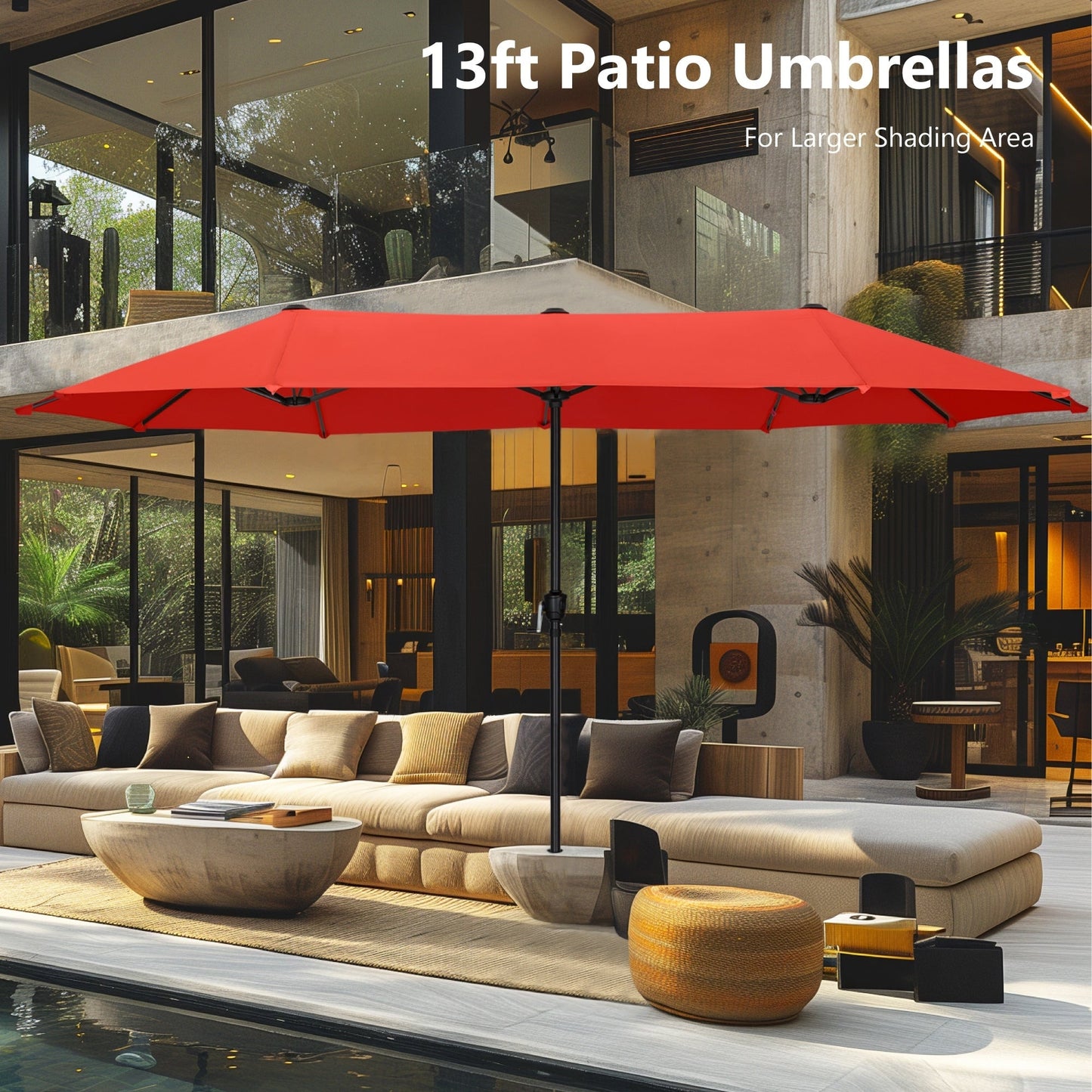 MAISON ARTS 13ft Double -Sided Patio Umbrella Extra Large with Crank