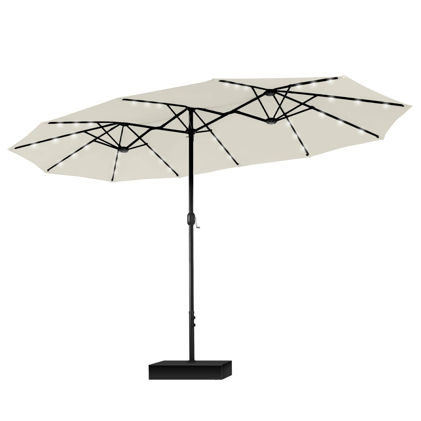 Parasol de jardin rectangulaire MAISON ARTS de 4,5 mètres, à manivelle, double face, avec éclairage solaire LED, pour terrasse, avec socle inclus.