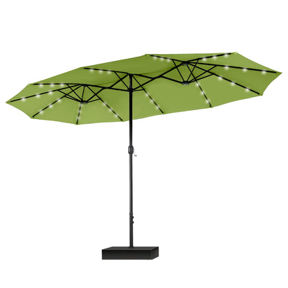 Parasol de jardin rectangulaire MAISON ARTS de 4,5 mètres, à manivelle, double face, avec éclairage solaire LED, pour terrasse, avec socle inclus.