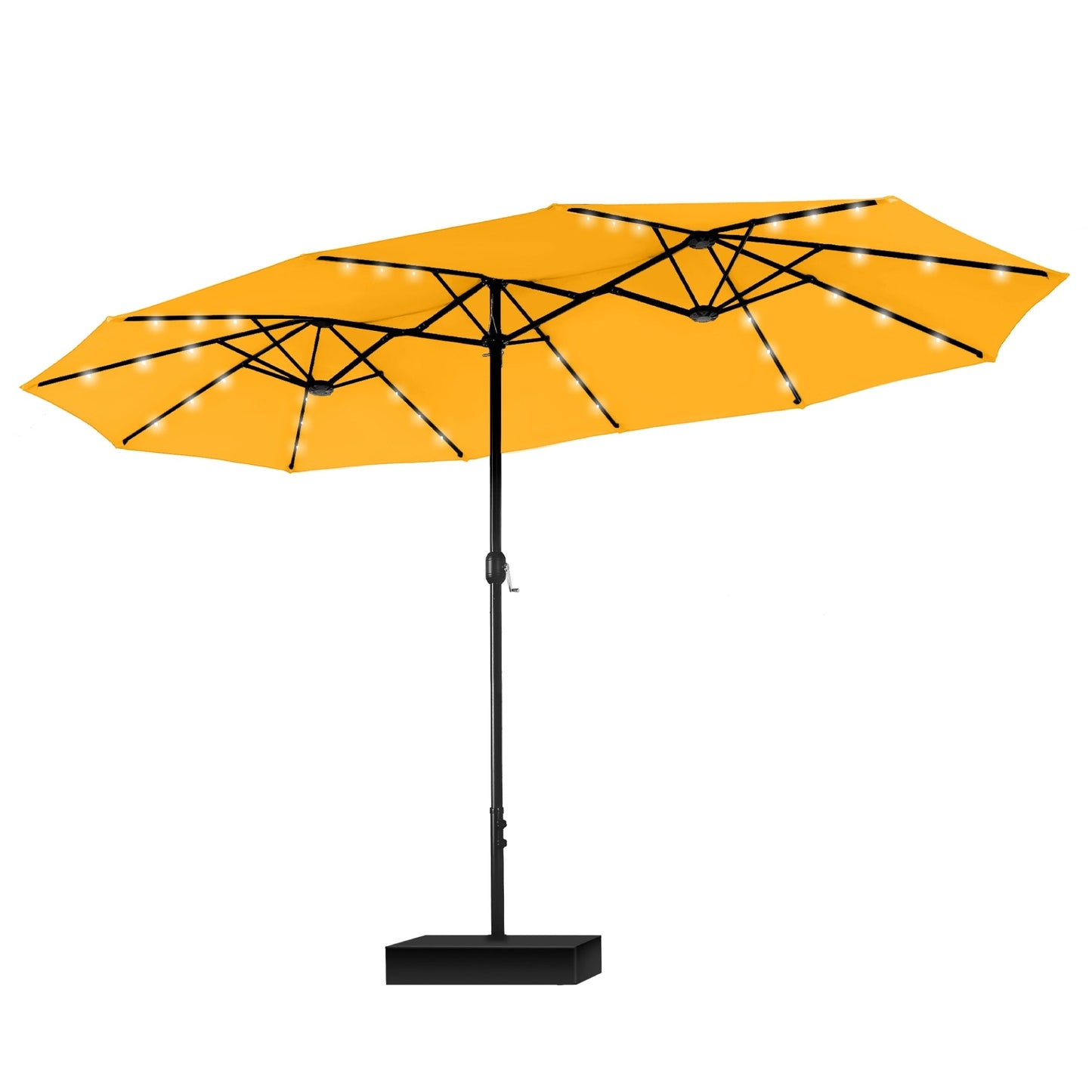 Parasol de jardin rectangulaire MAISON ARTS de 4,5 mètres, à manivelle, double face, avec éclairage solaire LED, pour terrasse, avec socle inclus.