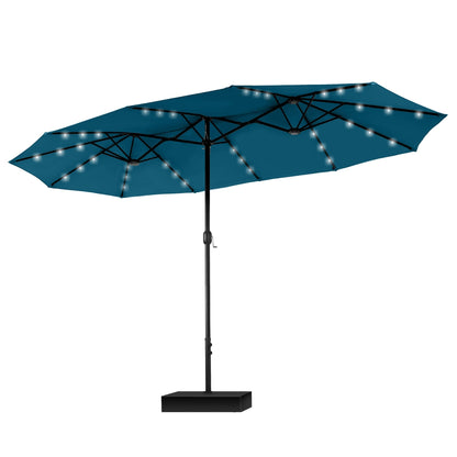 Parasol de jardin rectangulaire MAISON ARTS de 4,5 mètres, à manivelle, double face, avec éclairage solaire LED, pour terrasse, avec socle inclus.