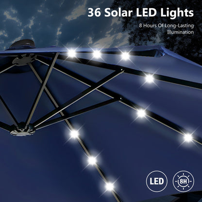 Parasol de jardin rectangulaire MAISON ARTS de 4,5 mètres, à manivelle, double face, avec éclairage solaire LED, pour terrasse, avec socle inclus.