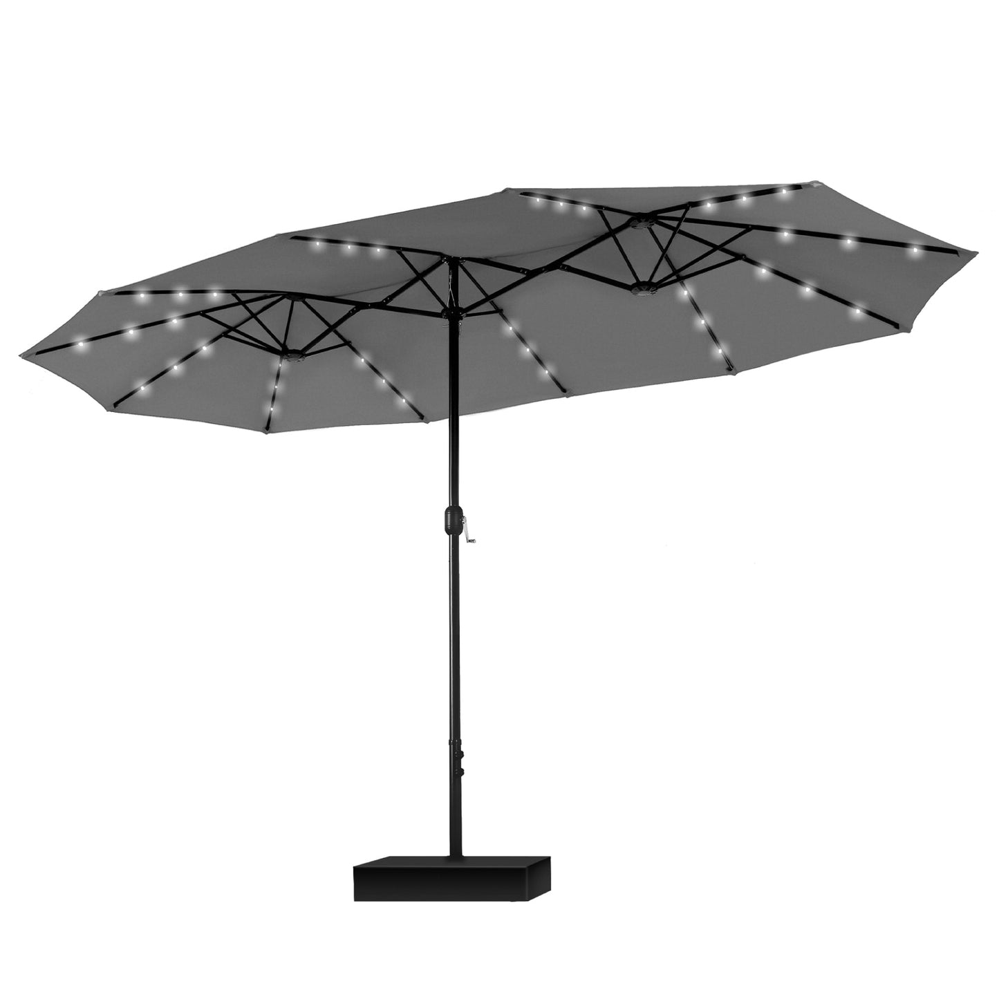 Parasol de jardin rectangulaire MAISON ARTS de 4,5 mètres, à manivelle, double face, avec éclairage solaire LED, pour terrasse, avec socle inclus.