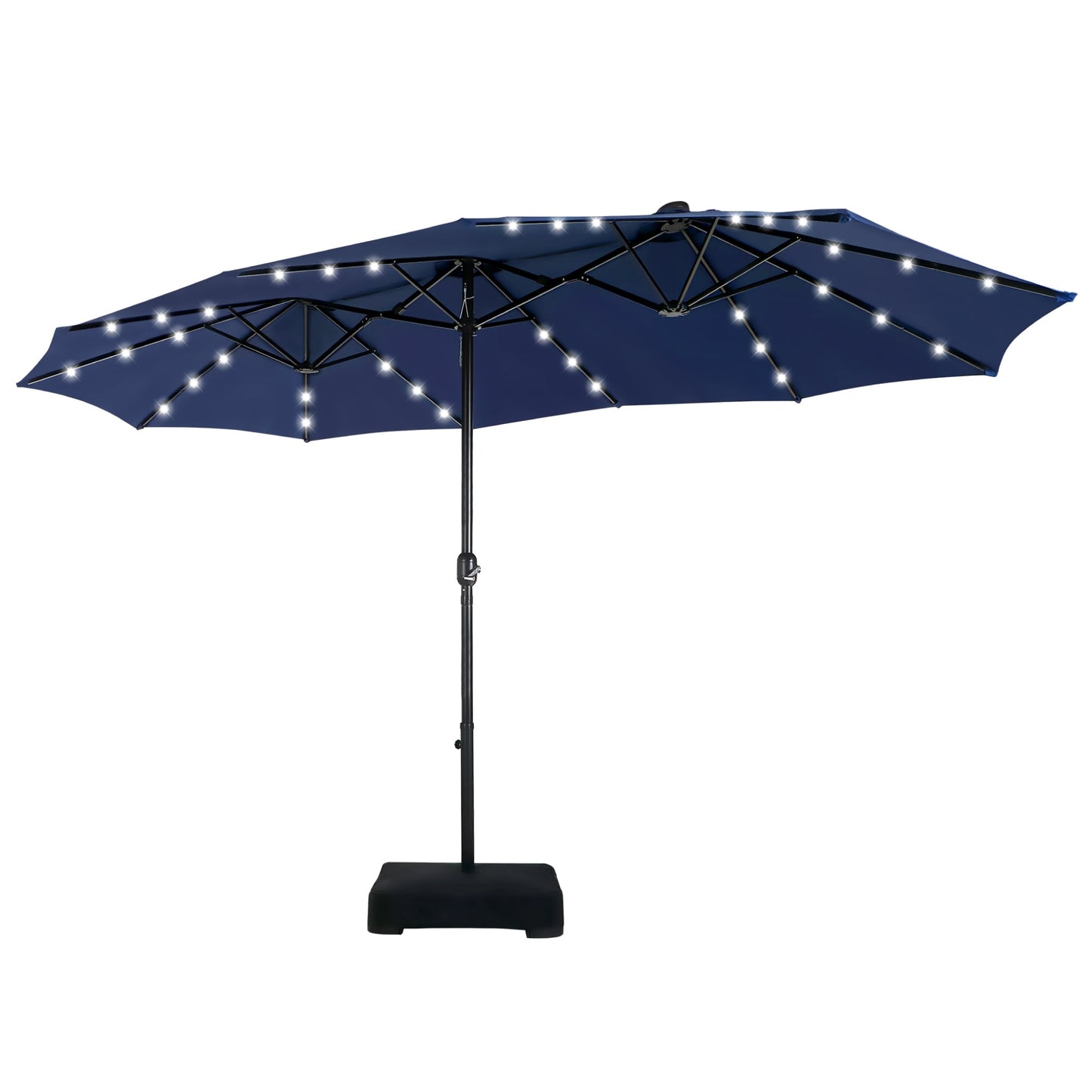 Parasol de jardin rectangulaire MAISON ARTS de 4,5 mètres, à manivelle, double face, avec éclairage solaire LED, pour terrasse, avec socle inclus.