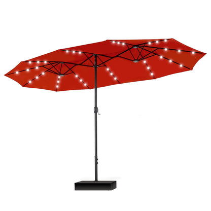 Parasol de jardin rectangulaire MAISON ARTS de 4,5 mètres, à manivelle, double face, avec éclairage solaire LED, pour terrasse, avec socle inclus.