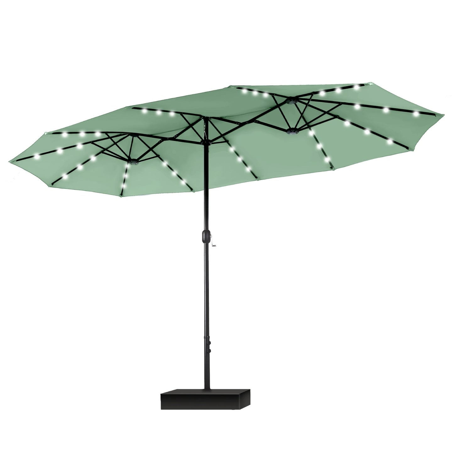 Parasol de jardin rectangulaire MAISON ARTS de 4,5 mètres, à manivelle, double face, avec éclairage solaire LED, pour terrasse, avec socle inclus.