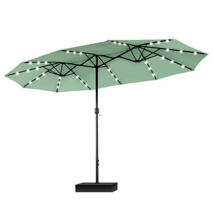 Parasol de jardin rectangulaire MAISON ARTS de 4,5 mètres, à manivelle, double face, avec éclairage solaire LED, pour terrasse, avec socle inclus.