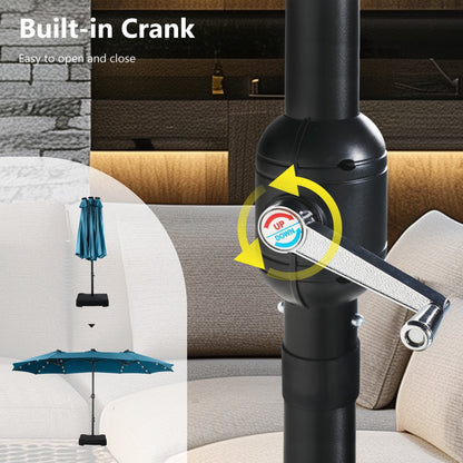 Parasol de jardin rectangulaire MAISON ARTS de 4,5 mètres, à manivelle, double face, avec éclairage solaire LED, pour terrasse, avec socle inclus.