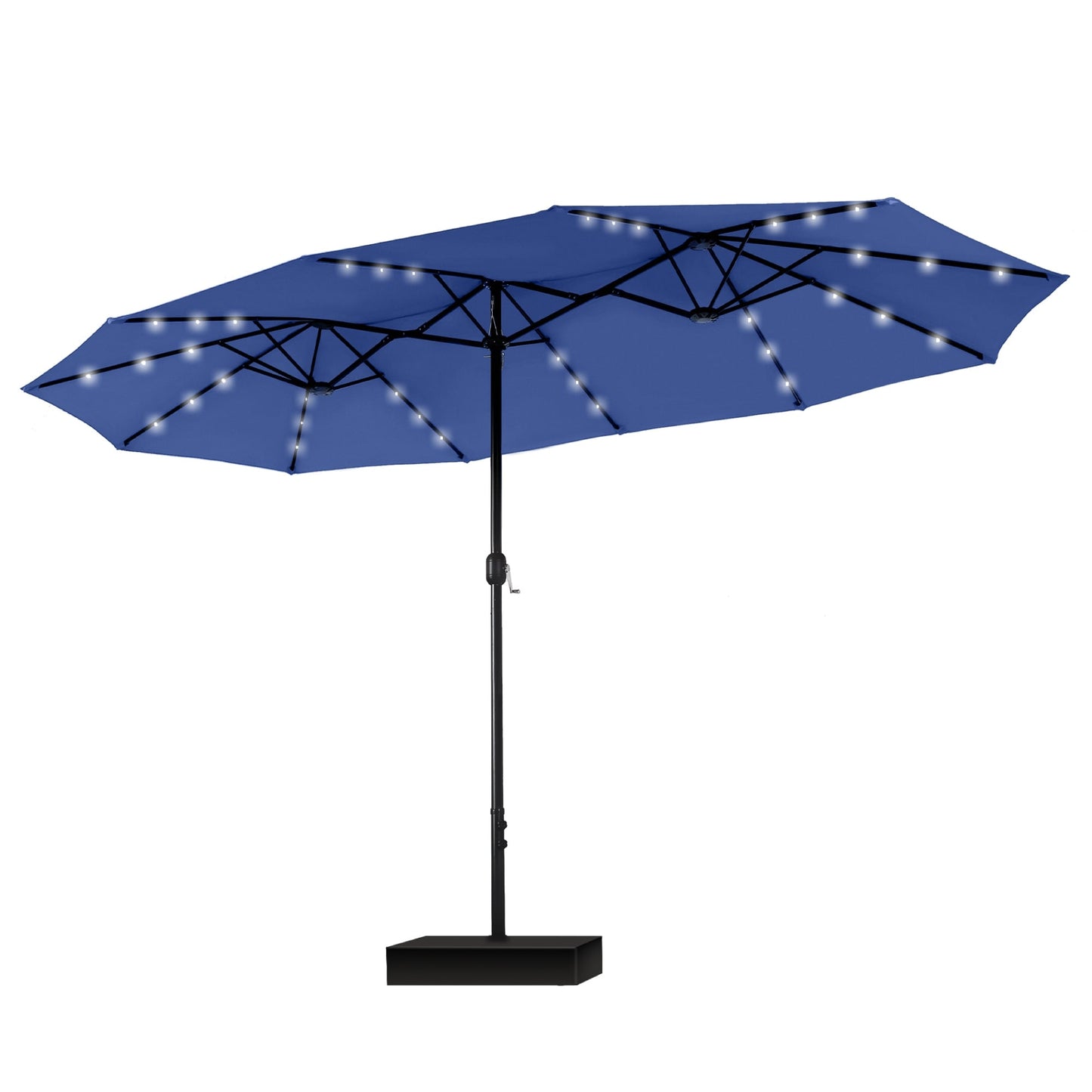 Parasol de jardin rectangulaire MAISON ARTS de 4,5 mètres, à manivelle, double face, avec éclairage solaire LED, pour terrasse, avec socle inclus.