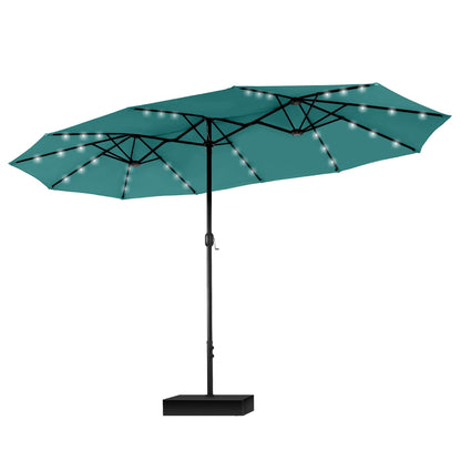 Parasol de jardin rectangulaire MAISON ARTS de 4,5 mètres, à manivelle, double face, avec éclairage solaire LED, pour terrasse, avec socle inclus.