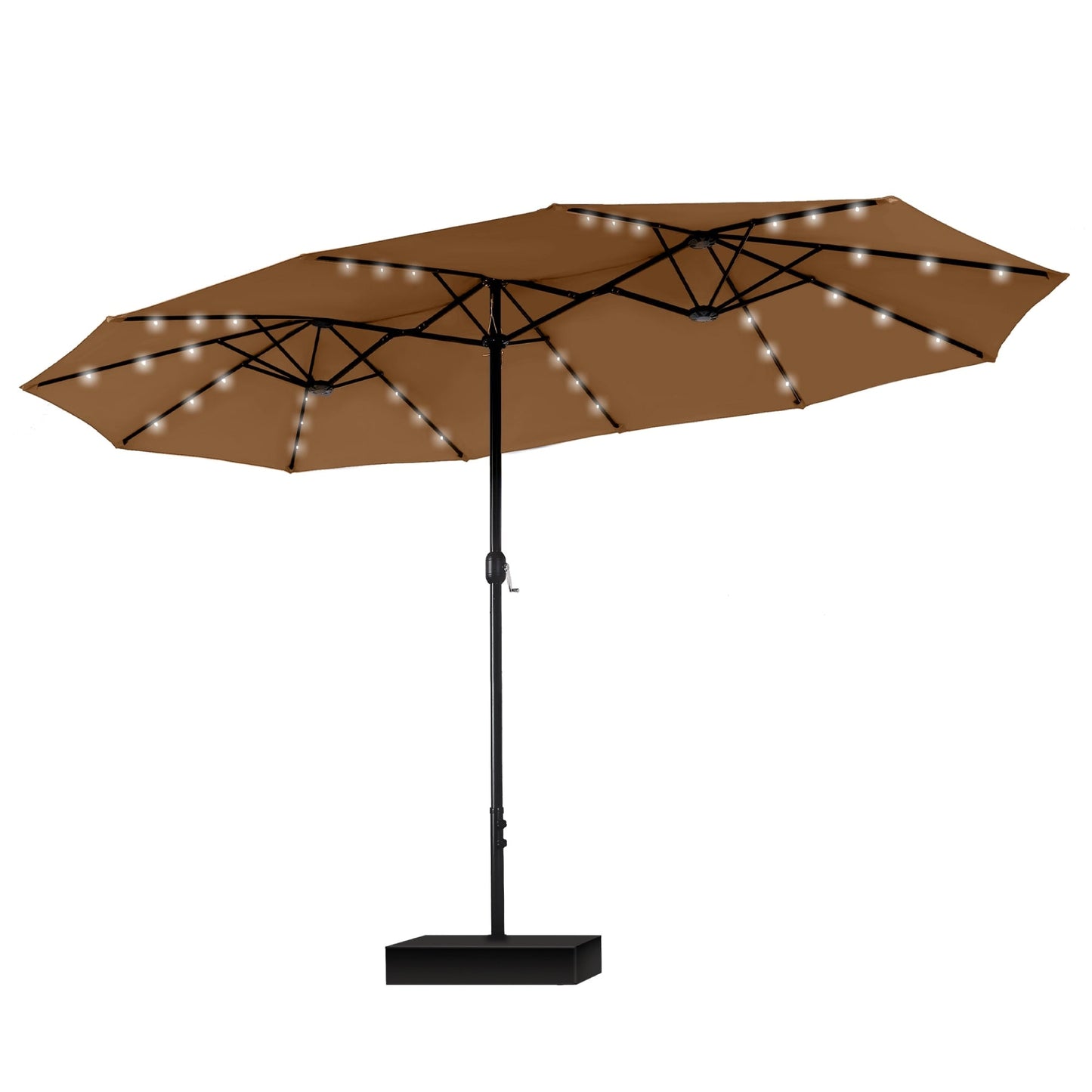 Parasol de jardin rectangulaire MAISON ARTS de 4,5 mètres, à manivelle, double face, avec éclairage solaire LED, pour terrasse, avec socle inclus.