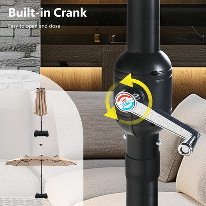 Parasol de jardin rectangulaire MAISON ARTS de 4,5 mètres, à manivelle, double face, avec éclairage solaire LED, pour terrasse, avec socle inclus.