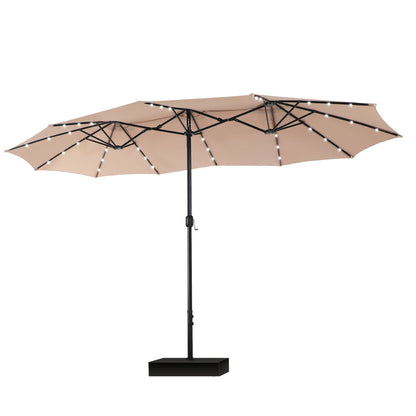 Parasol de jardin rectangulaire MAISON ARTS de 4,5 mètres, à manivelle, double face, avec éclairage solaire LED, pour terrasse, avec socle inclus.