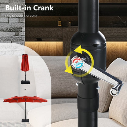 Parasol de jardin rectangulaire MAISON ARTS de 4,5 mètres, à manivelle, double face, avec éclairage solaire LED, pour terrasse, avec socle inclus.