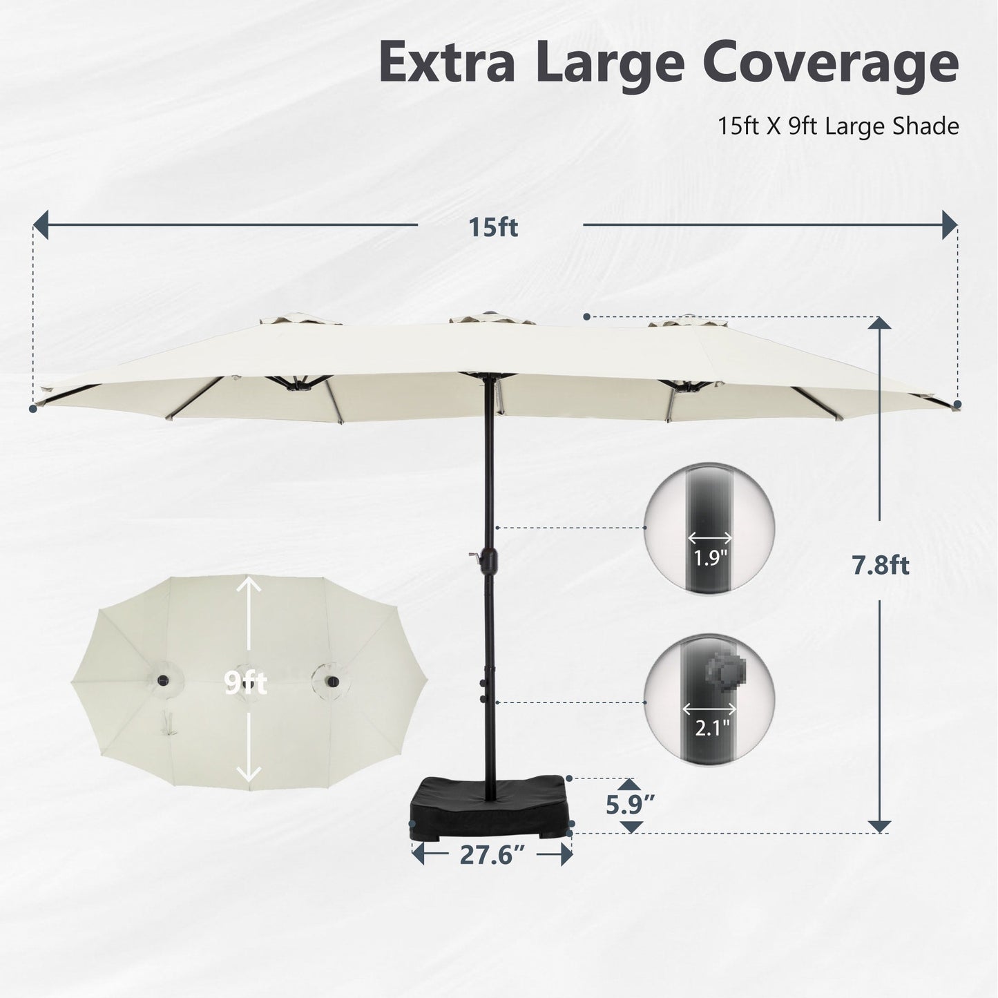 MAISON ARTS Parasol de terrasse double face extra large de 4,5 m avec socle inclus