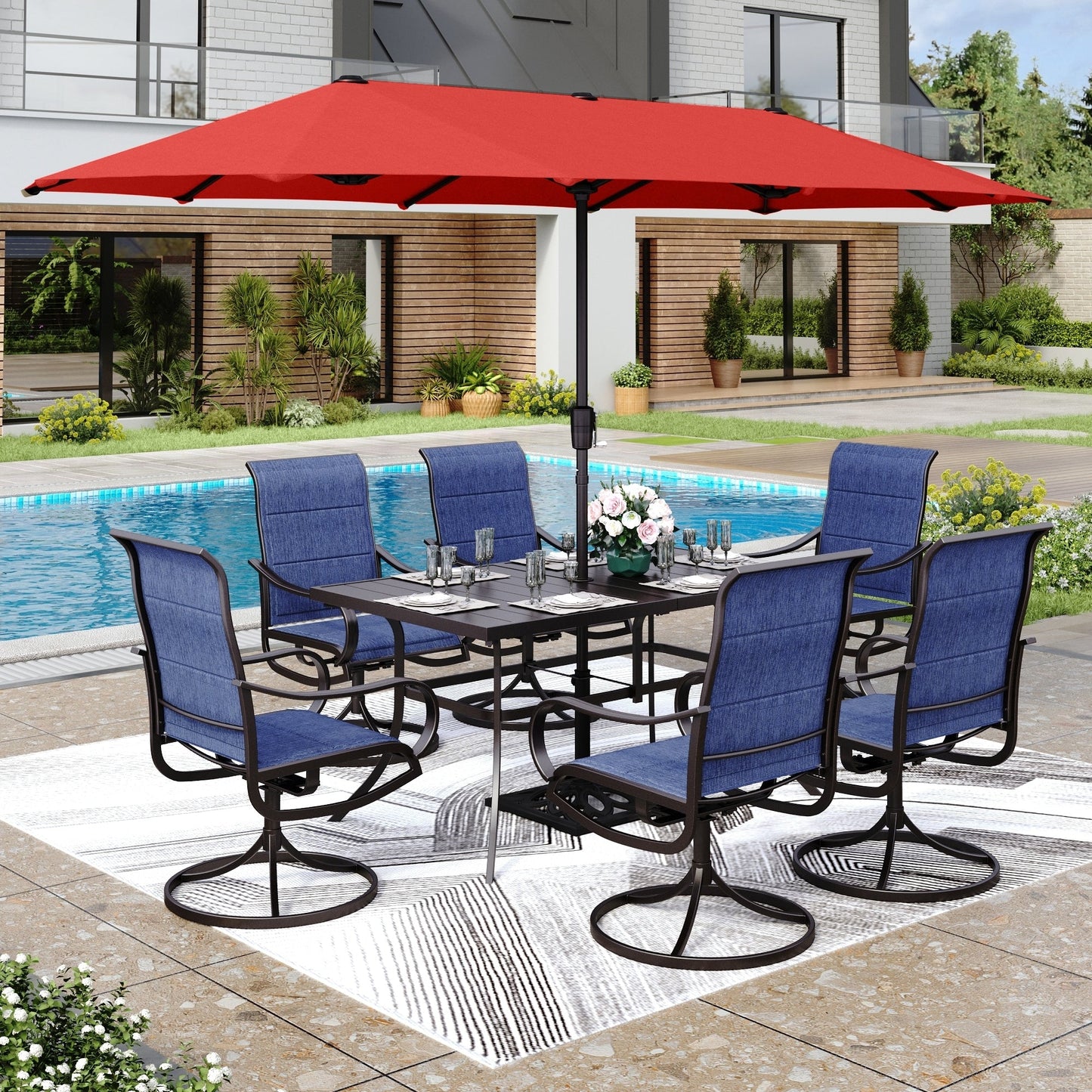 MAISON ARTS 8 PCS Patio Dining Set with 13ft Patio Umbrella