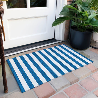 Machine Washable Indoor/ Outdoor Cabana Stripe Chantille Rug