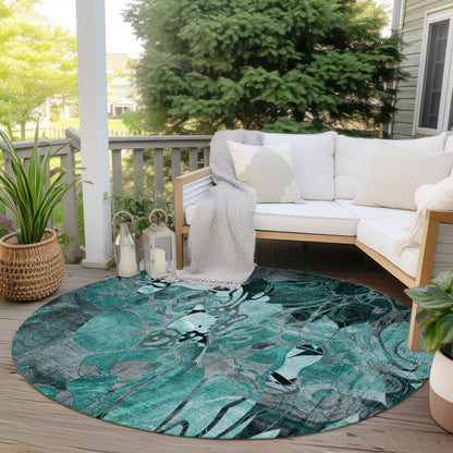Machine Washable Indoor/ Outdoor Modern Floral Chantille Rug