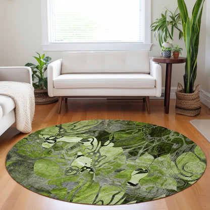 Machine Washable Indoor/ Outdoor Modern Floral Chantille Rug
