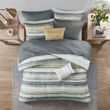 Madison Park Anchorage 8 Piece Printed Seersucker Comforter and Quilt Set Collection