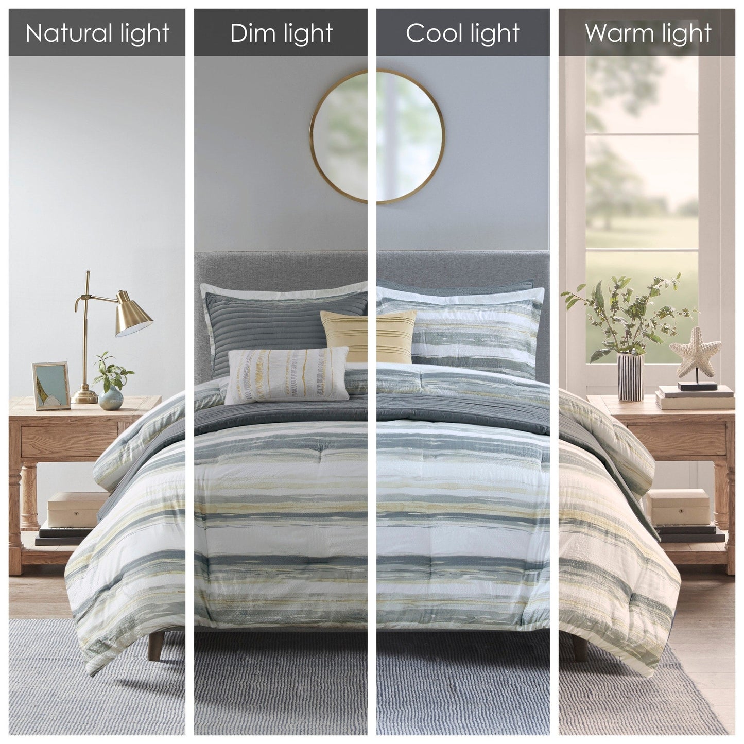 Madison Park Anchorage 8 Piece Printed Seersucker Comforter and Quilt Set Collection