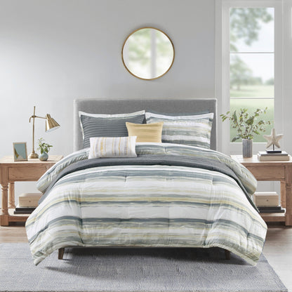 Madison Park Anchorage 8 Piece Printed Seersucker Comforter and Quilt Set Collection