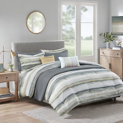 Madison Park Anchorage 8 Piece Printed Seersucker Comforter and Quilt Set Collection