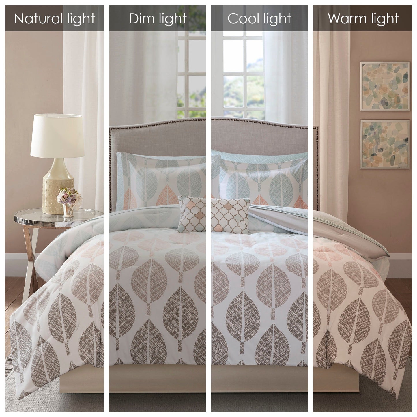 Madison Park Essentials Pelham Bay Coral/ Green Comforter Set with Cotton Bed Sheets