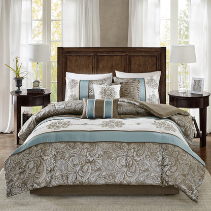 Ensemble de couette 7 pièces Madison Park Lorraine en jacquard bleu