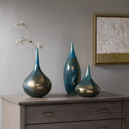 Vases décoratifs en verre Aurora bleu et bronze de Madison Park Signature, ensemble de 3 pièces
